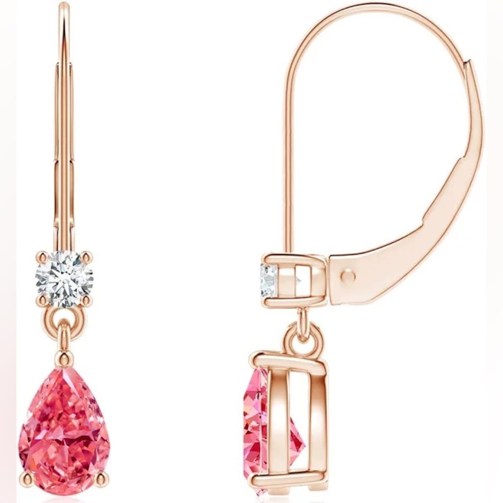 Rose Gold Drop Earrings with Pink Teardrop Stone